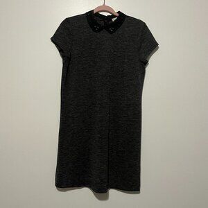 Loft Womens Beaded Peter Pan Collar Shift Dress Size MP Gray Twee Dark Academia